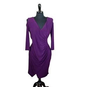 Badgley Mischka Studio Purple Faux Wrap Dress Asymmetrical V Neck S